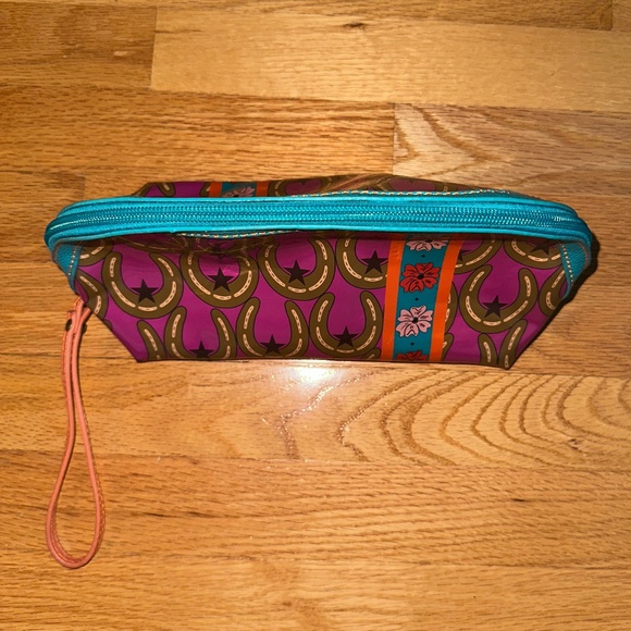 Catchfly Vinyl Cosmetic Bag Wristlet Horseshoes Pink Turquoise - Picture 4 of 10